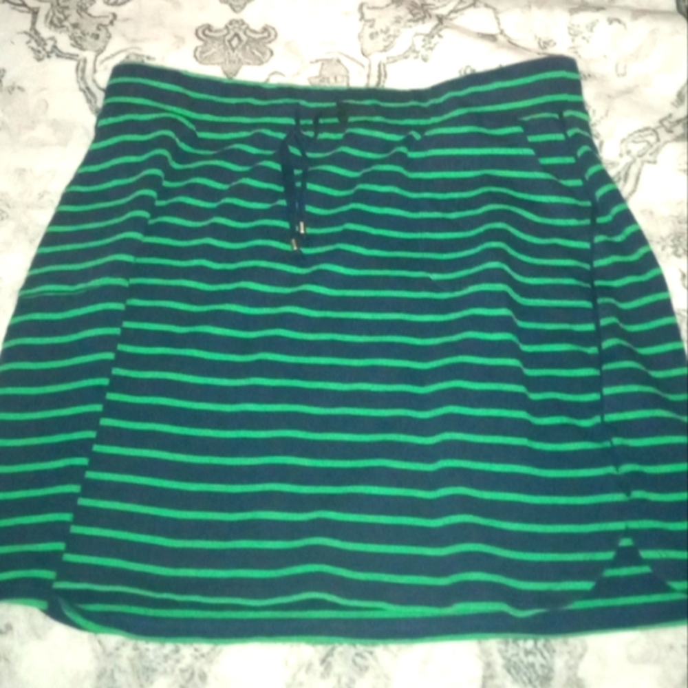 Green and Black Striped Women's Skirt